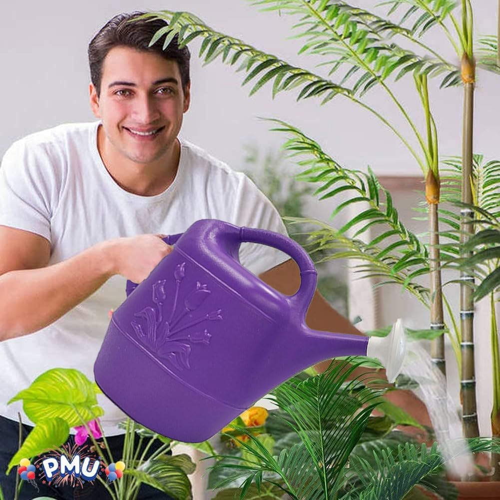 PMU 2 Gallon Watering Can - Garden Watering Can for Indoor & Outdoor Plants - Plastic Water Can with Detachable Sprinkler Head - Large Water Pot, Made in USA - Purple Pkg/3
