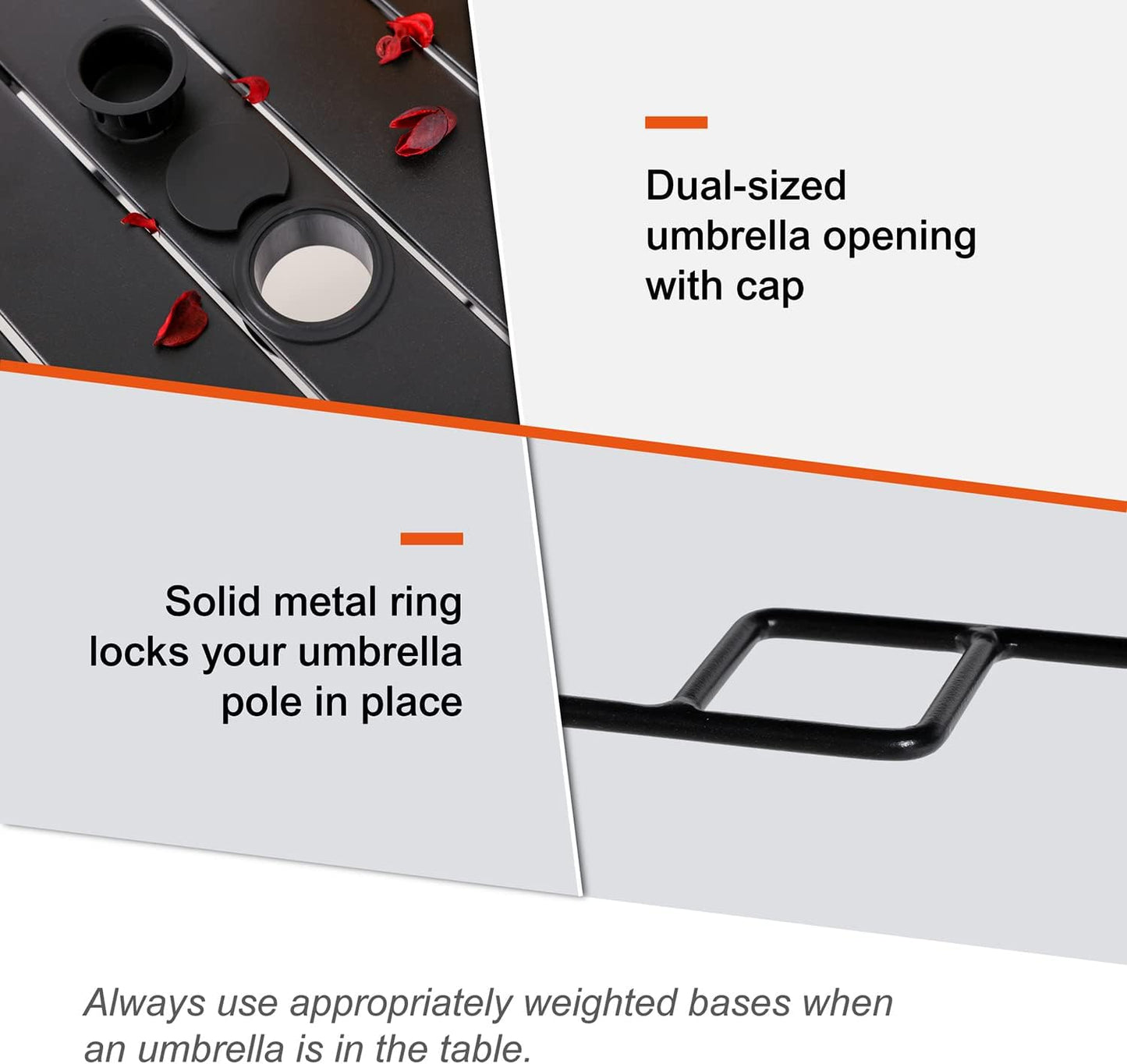 Outdoor Patio Round Dining Table, 58"x 58" Metal Slatted Round Tabletop with Adjustable Umbrella Hole for Deck Lawn Garden Backyard Balcony Deck, Black