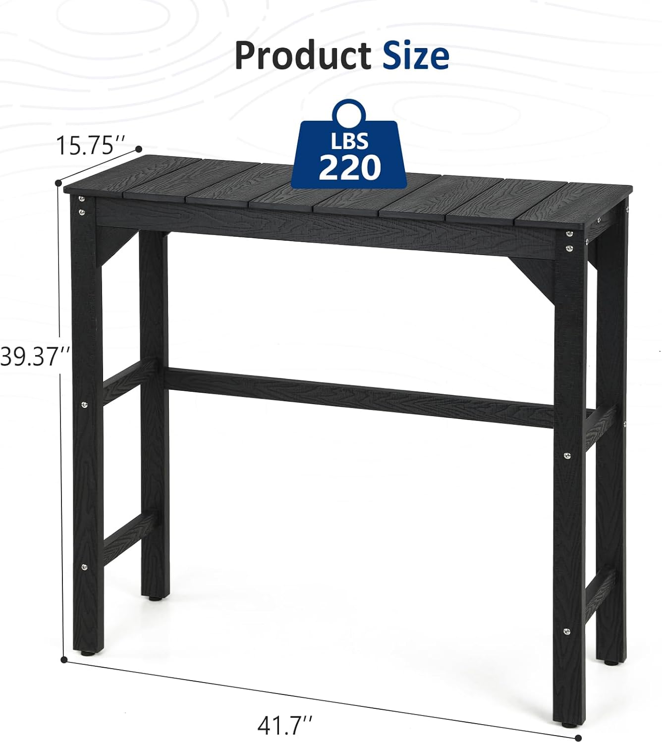 Outdoor Bar Table, 42" Weatherproof Patio Bar Height Counter Table, HIPS Material, Waterproof, for Outside, Garden, Backyard, Balcony, Poolside, Black