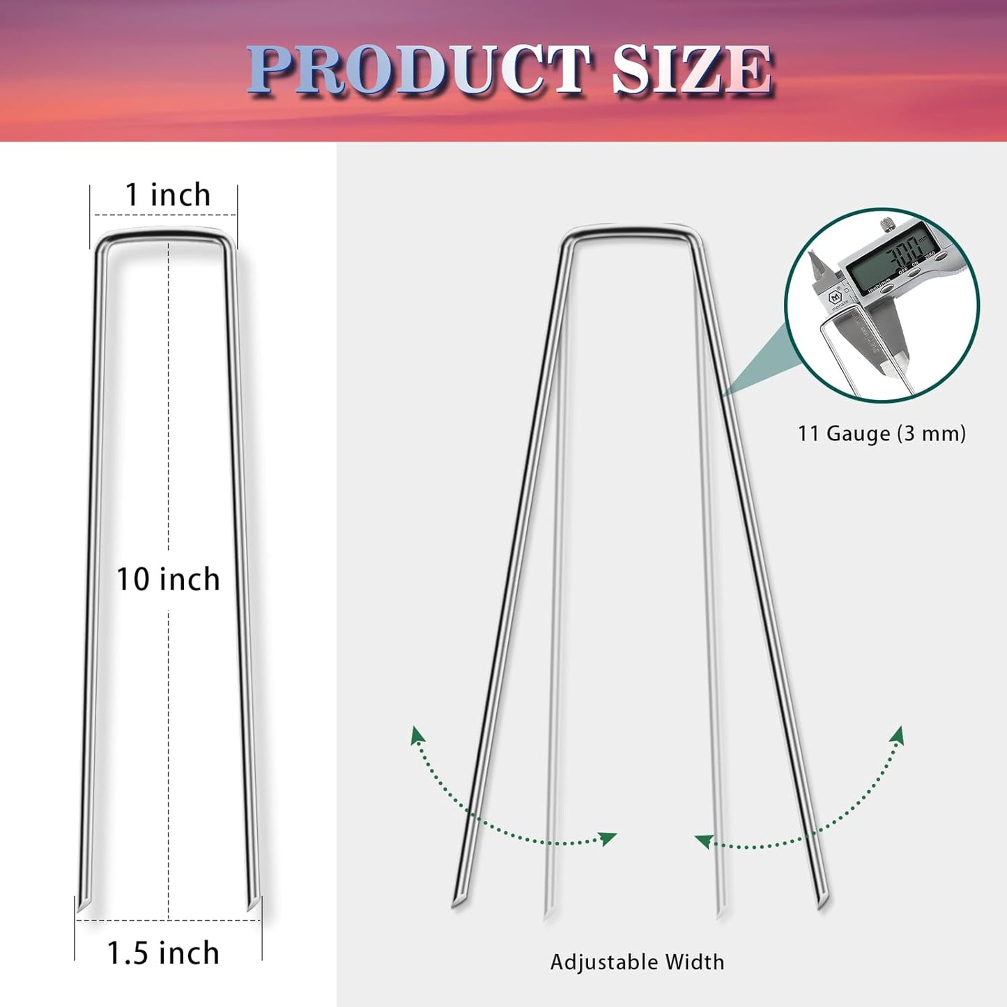 Gtongoko 50 Pack 10 Inch Galvanized Landscape Staples Garden Plant Cover Stakes 11 Gauge SOD Staples Ground Fence Stakes for Landscaping Securing Weed Barrier Fabric