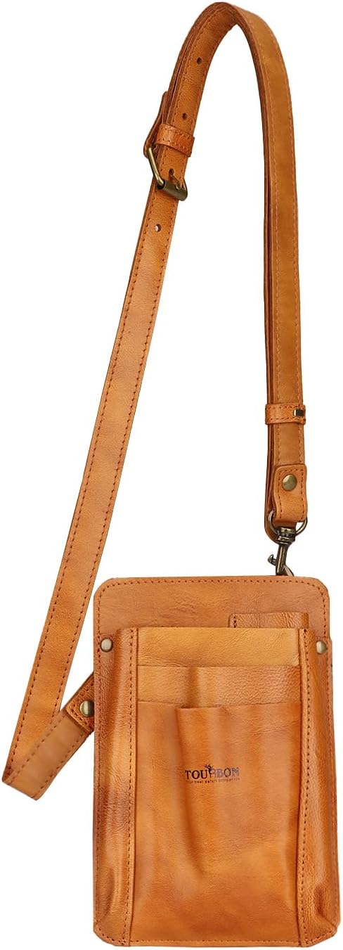Tourbon Leather Florist Tool Waist Pouch Belt Garden Shoulder Crossbody Tools Bag Gardening Pruning Shears Holder Organizer Kit 4 Pockets (Brownish Yellow)