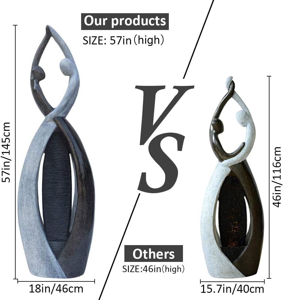 Graceful Dancing Couple Outdoor Fountain 57" Cast Stone Garden Statue Water Fountain Large Fiberglass Decorative Water Fountains in Marble Color