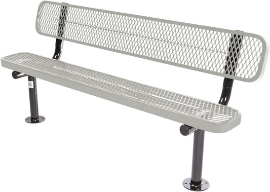 Coated Outdoor Furniture Heavy-Duty Outdoor Bench Thermoplastic Coated, Expanded Metal, Commercial-Grade Seating, Made in America (Surface with Back, 6 Ft, Grey)