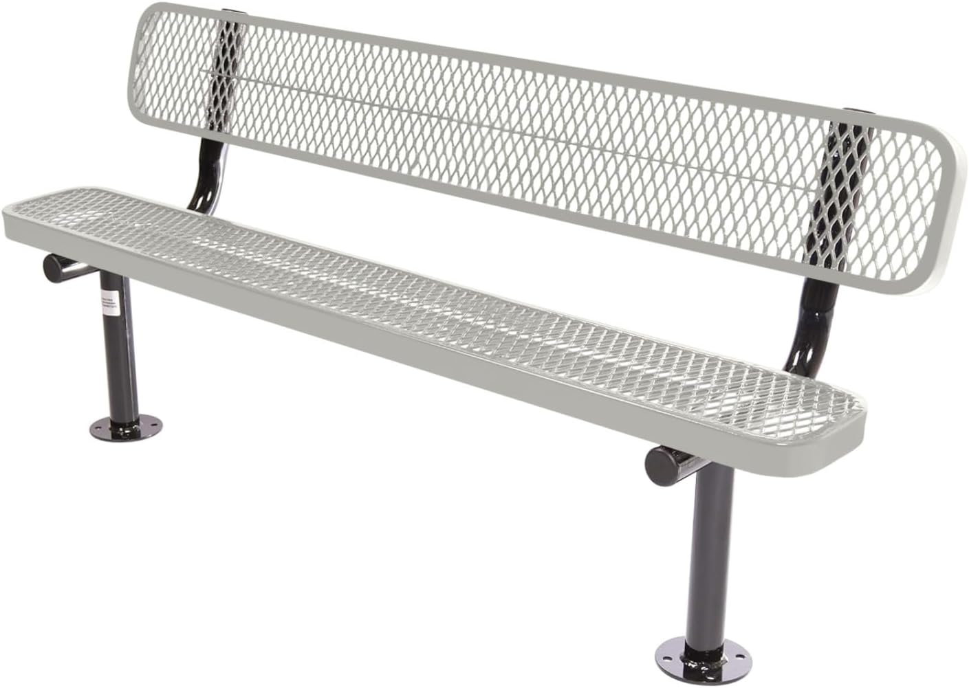 Coated Outdoor Furniture Heavy-Duty Outdoor Bench Thermoplastic Coated, Expanded Metal, Commercial-Grade Seating, Made in America (Surface with Back, 6 Ft, Textured Grey)