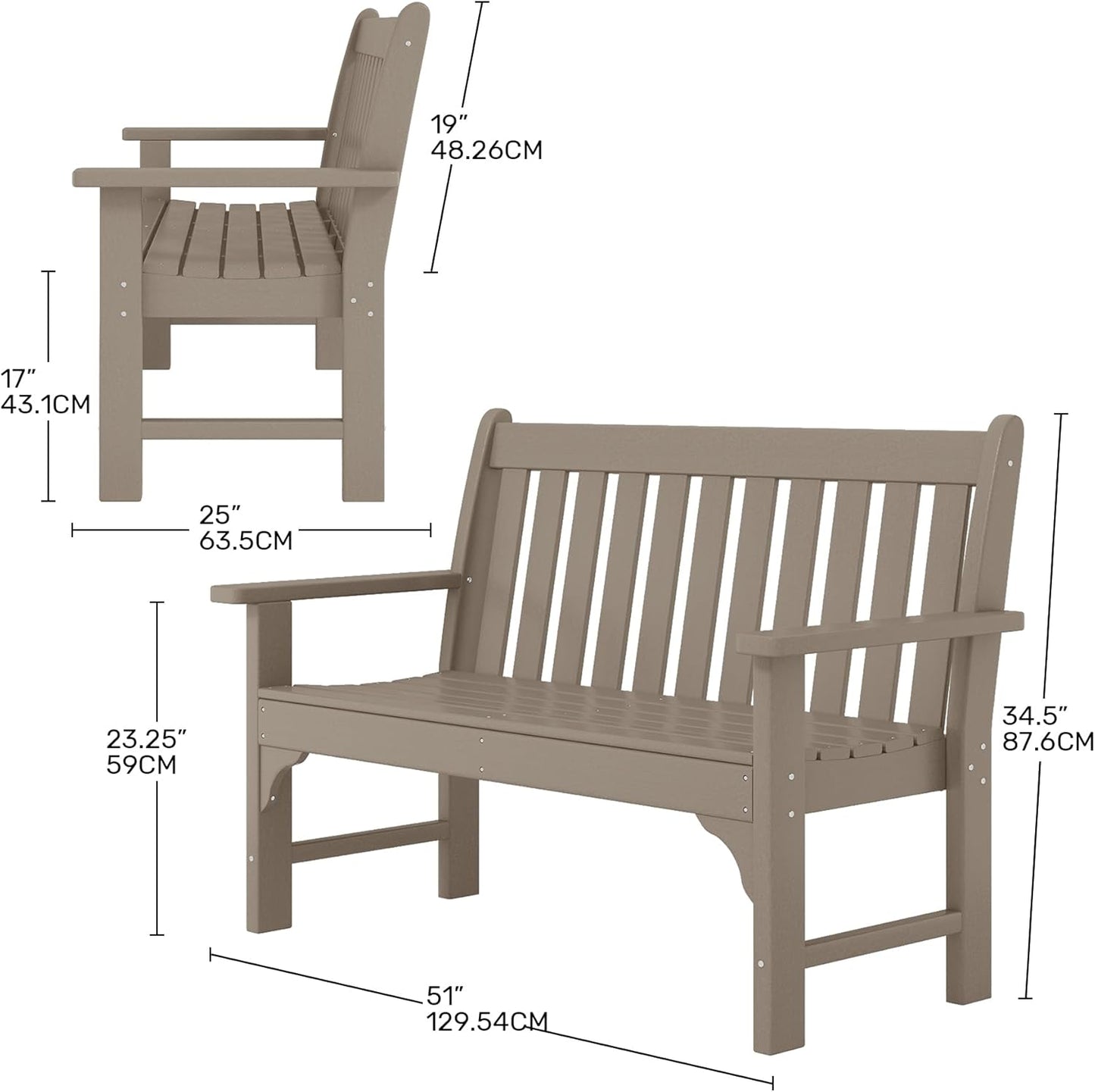 Garden Bench, Farmhouse Park Front Porch for Entryway Bench Outdoor Seating Low Bench Patio Bench Outside/Indoor, Weathered Wood
