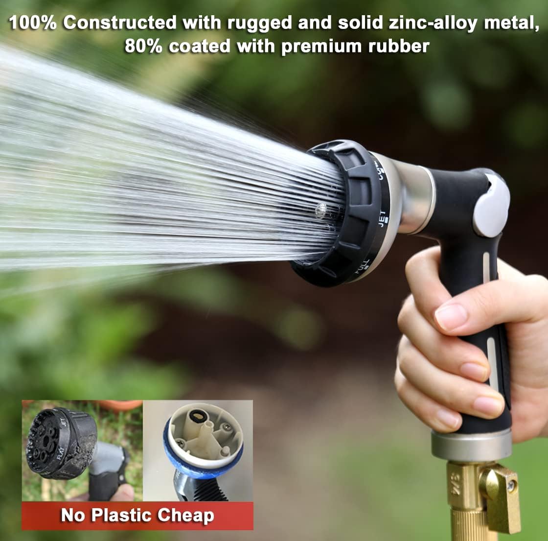 ESOW Garden Hose Nozzle 100% Heavy Duty Metal, Water Hose Sprayer with 8 Watering Patterns, Thumb Control On Off Valve, High Pressure Nozzle Sprayer for Watering Plants, Car and Pet Washing, Black