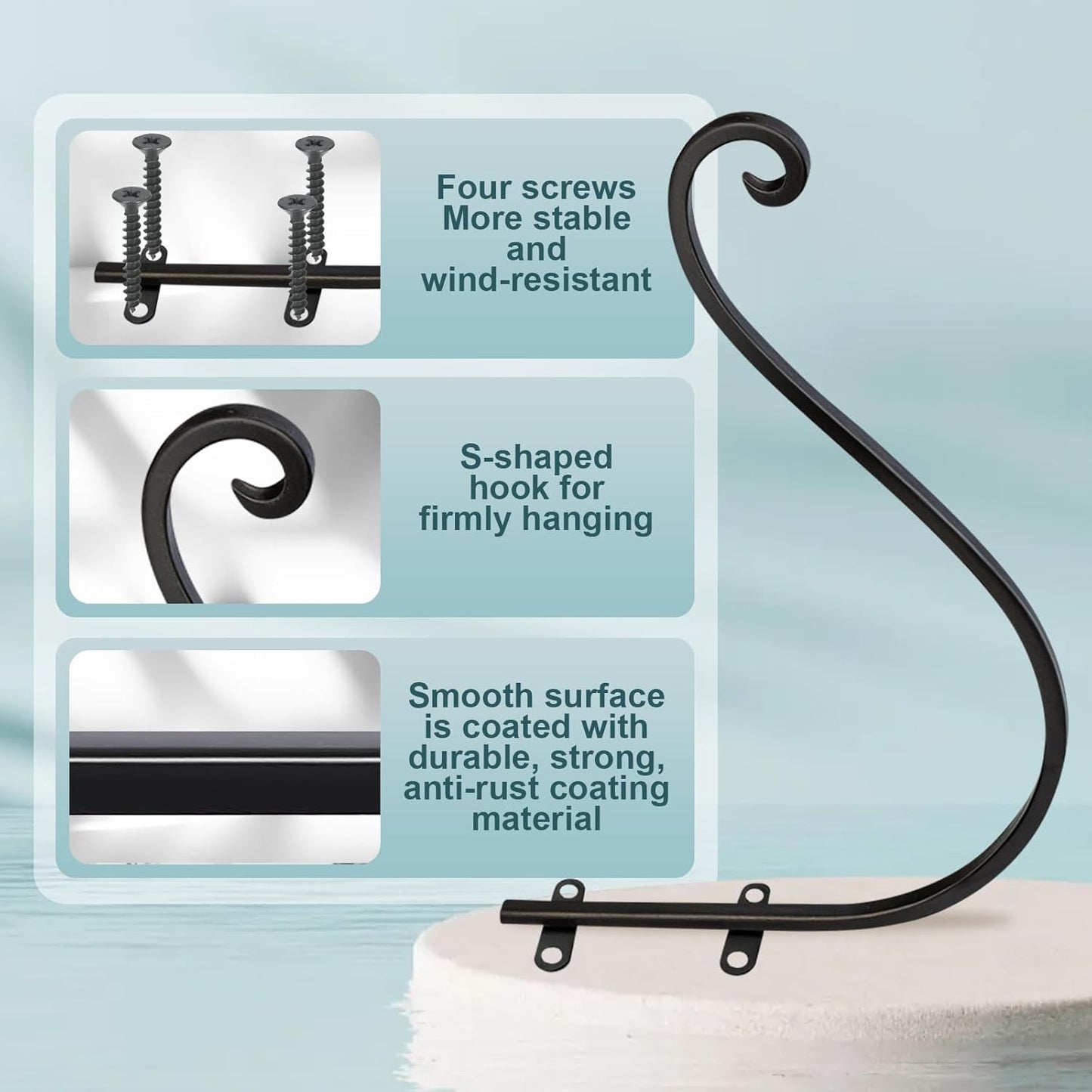 Plant Hangers Outdoor, 4 Pack 12 Inch Plant Hooks with 12 Chains for Wall Metal Plants Hanging Bracket for Bird Feeder, Flower Baskets, Wind Chimes, Lanterns, Indoor Outdoor, Black