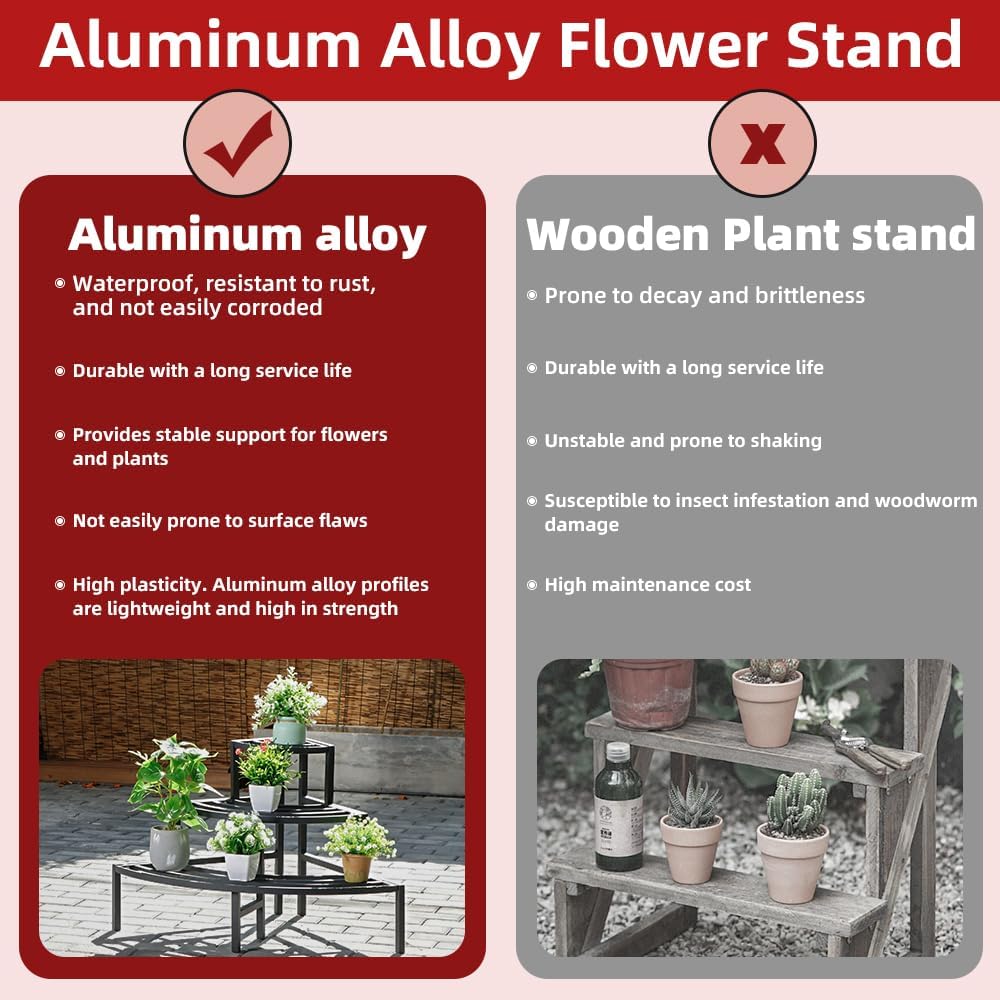 Black Corner Plant Stand - 3-Tier Space Saving Flower Pot Rack - Rustproof & Weather Resistant Indoor/Outdoor Ladder Display Shelf for Patio, Garden, Yard, Balcony