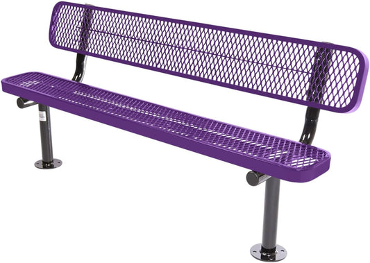 Coated Outdoor Furniture Heavy-Duty Outdoor Bench Thermoplastic Coated, Expanded Metal, Commercial-Grade Seating, Made in America (Surface with Back, 6 Ft, Purple)