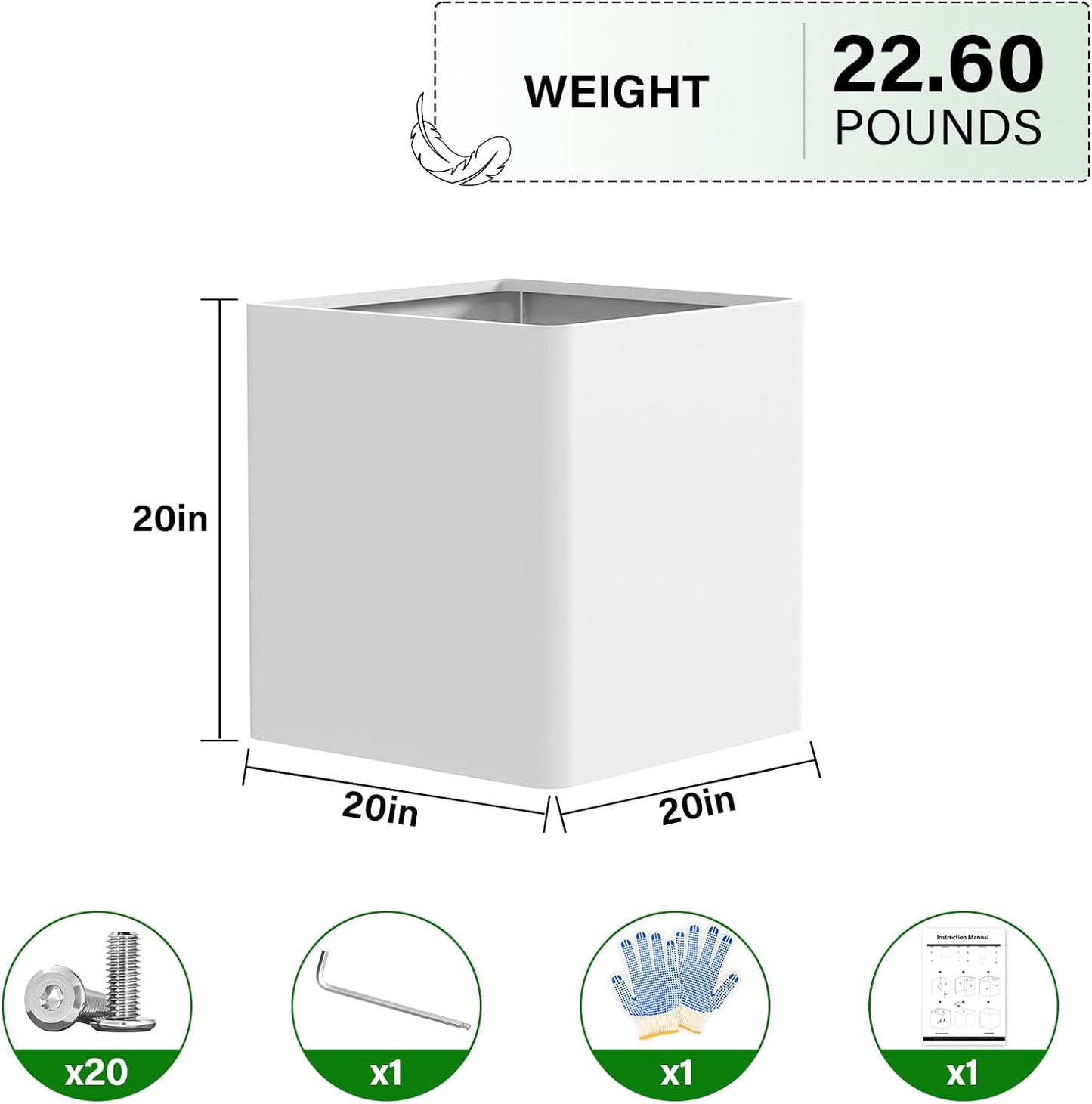 Large Square Planter for Outdoor Plants 20" L x 20" W x 20" H,Metal Planters for Outdoor Plants,Cube Planters with Drainage Hole for Porch/Patio/Garden