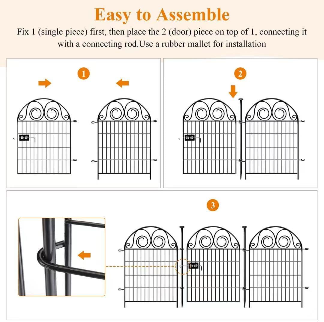 Tall Garden Animal Barrier Fencing with Gate, 32 in(H)×27 in(L) 16 Panels Dog Digging Fence Barrier, Black Metal Temporary Fence, Reusable Defense Fences for Outdoor Yard. Total 35 Ft│Patented