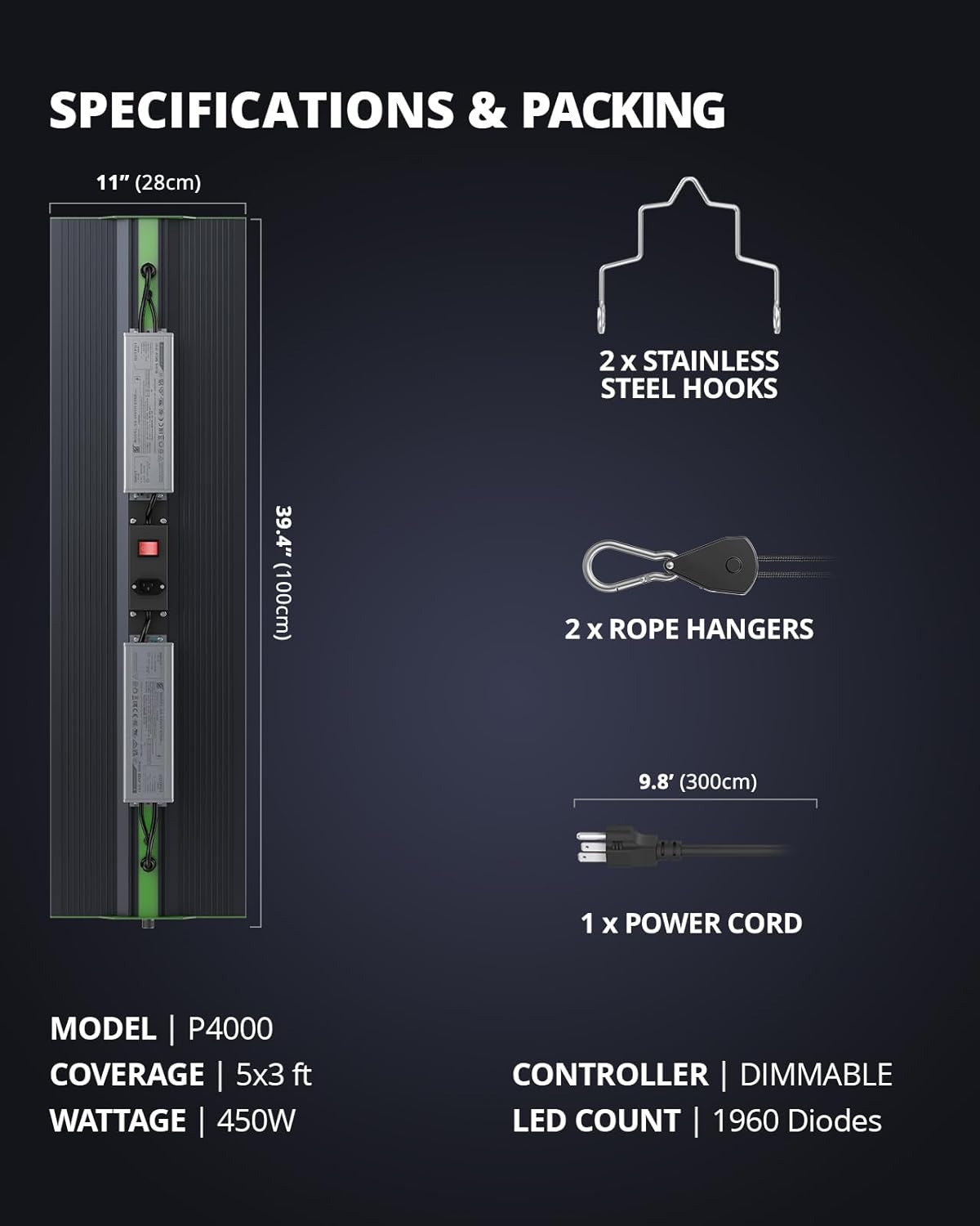 VIPARSPECTRA Upgraded P4000 Led Grow Lights for Indoor Plants Dimmable Full Spectrum Commercial Grow Lamp for Seedlings Veg/Bloom in 5x3 Grow Tents Greenhouses