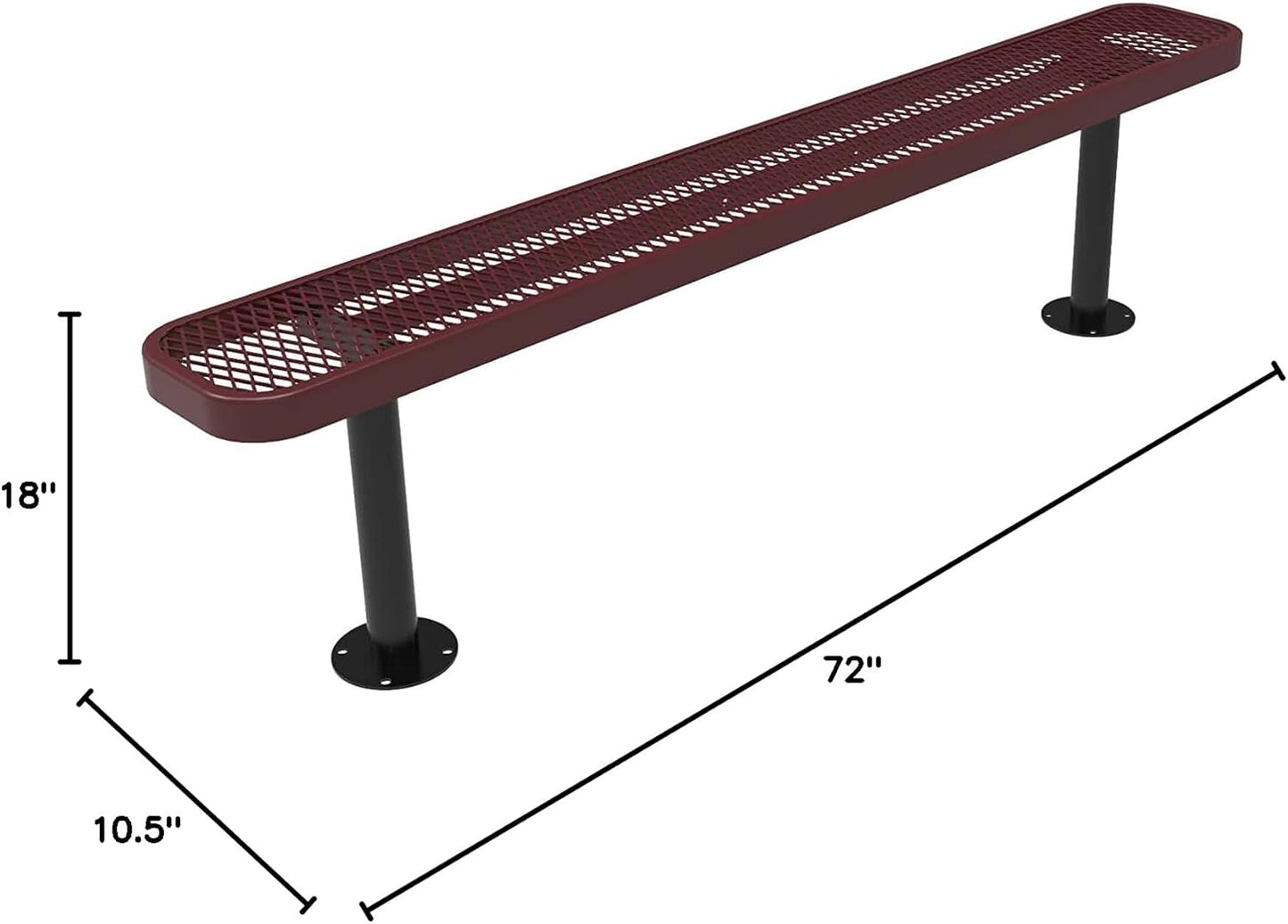 Coated Outdoor Furniture Heavy-Duty Outdoor Bench Thermoplastic Coated, Expanded Metal, Commercial-Grade Seating, Made in America (Surface Without Back, 6 Ft, Burgundy)