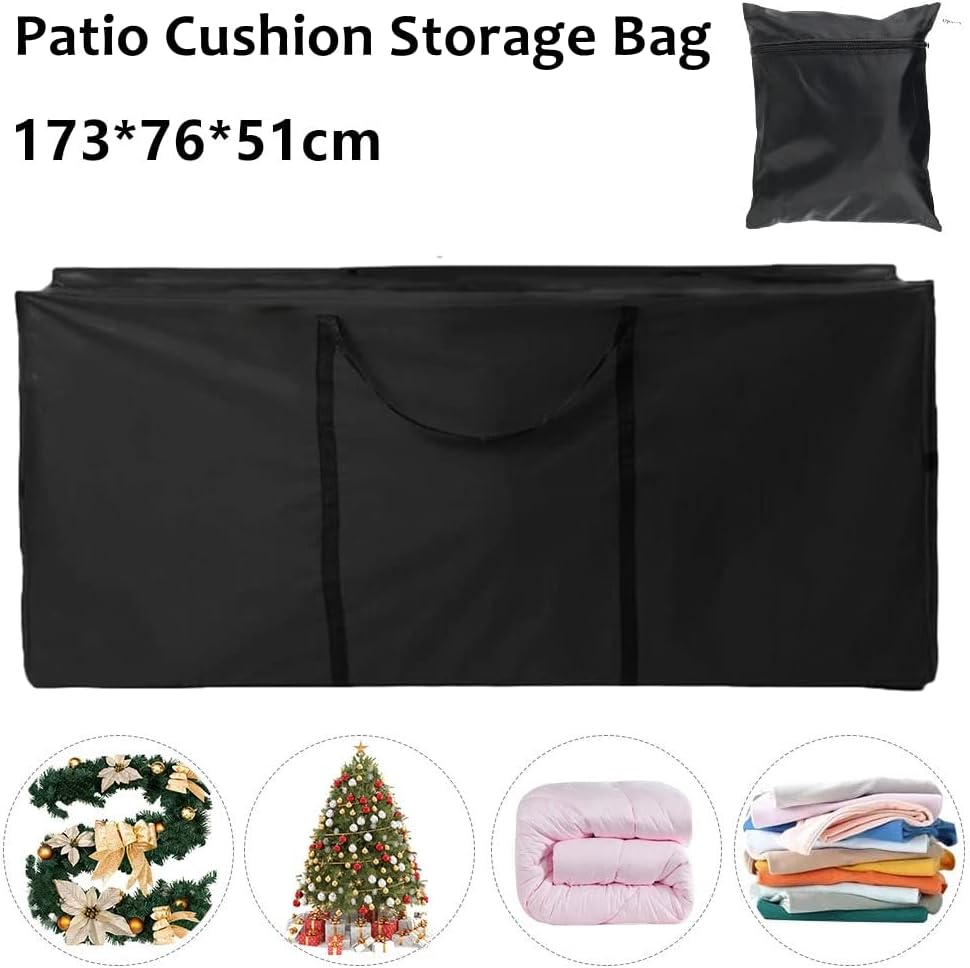 Patio Cushion Storage Bag 68 Inch Extra Large Waterproof Outdoor Pillow Storage Cover for Garden Furniture Cushions Protection Water Resistant, Black