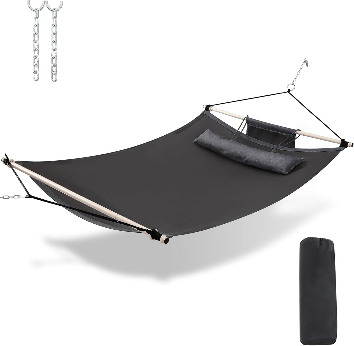 TegerDeger Anti-flip 12FT Hammock Large Hammock 450LB Capacity with Iron Spreader Bar & Nylon Rope for Outside, Patio, Garden, Backyard, Beach - Gray