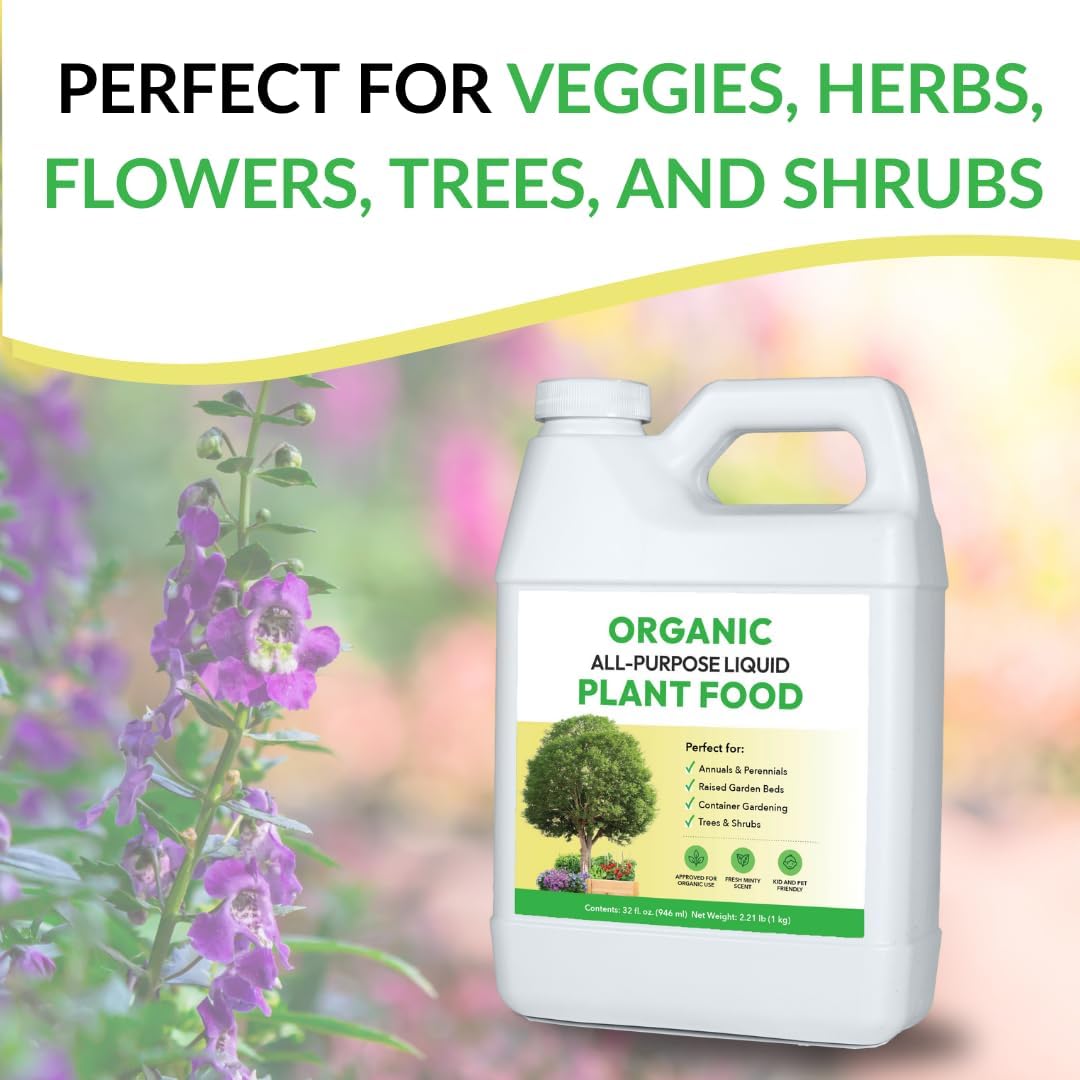 Organic All-Purpose Liquid Plant Food Pump Bundle: for Outdoor Plants, Flower Beds, Veggie Gardens, Container Gardening | Concentrated Liquid Fertilizer Alternative (1 Gallon + Pump, Mixes to 128G)