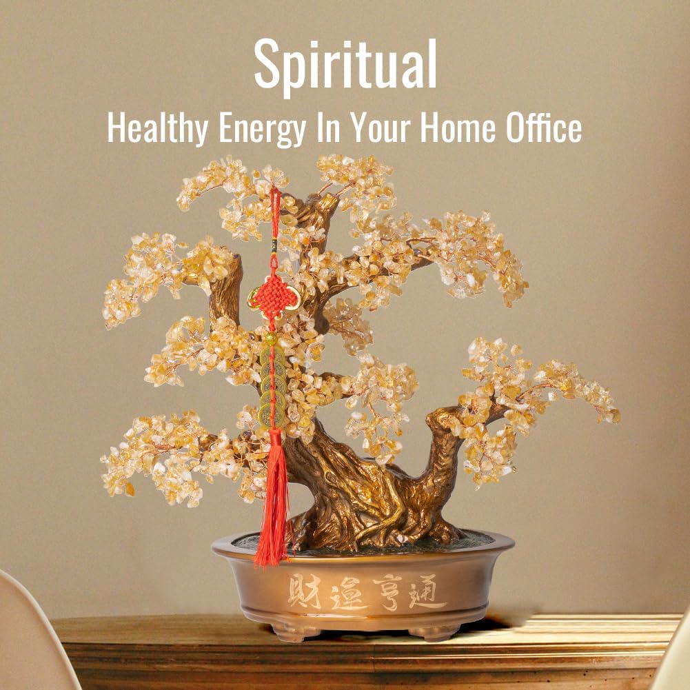 Natural Citrine Gemstone Crystal Bonsai Tree of Life（1,350 Gemstone Count） Large Feng Shui Money Chakra Tree for Luck and Wealth Desk Decoration 20 Inches
