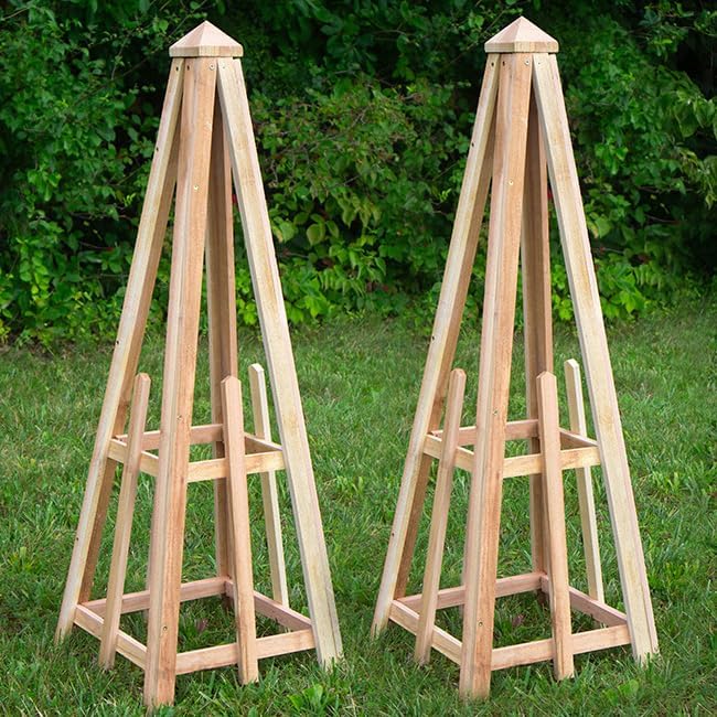 Garden Obelisk Trellis for Climbing Plants, Cedar Pyramid Trellis 46" H, Pack of 2, Sturdy Wooden Garden Trellis for Flowers, Vines, Vertical Plant Support, Outdoor Garden Decor