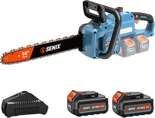 SENIX 40V 14" Electric Chainsaw, Cordless Battery Powered Chainsaw, Brushless Chain Saw, Includes 2x4Ah Batteries & Charger, Garden Tool for Trees, Pruning, Branch Cutting, Yard, Gift, CSX2-M2