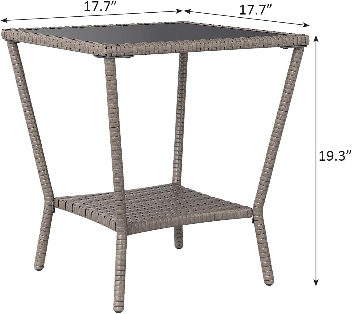 Outdoor Small Patio Table - PE Rattan Coffee Table, Wicker Side Table for Patio, Balcony & Porch, Durable & Iron Frame (2, Sesame Brown)