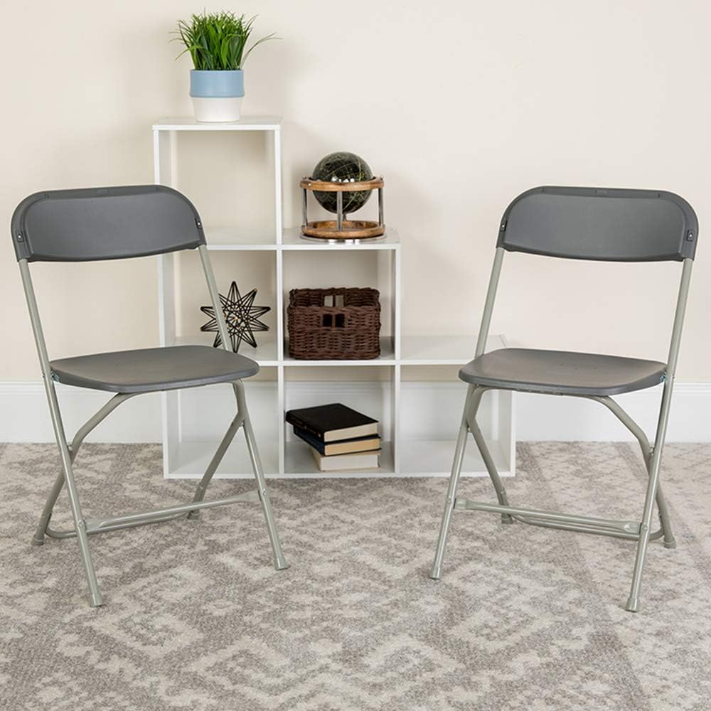 Flash Furniture Hercules Series Plastic Folding Chairs for Parties and Weddings, Stackable Commercial Event Seats, Set of 10, Gray