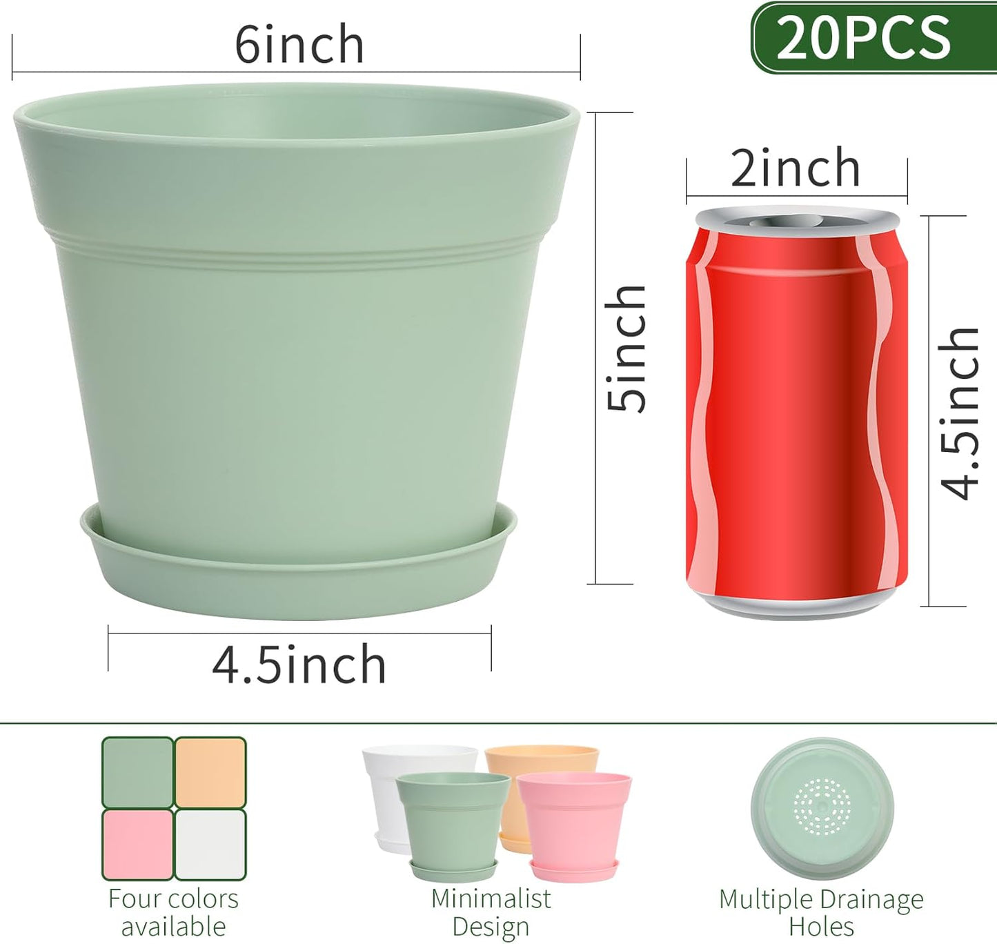 GARDIFE 20 Pack 6 inch Plant pots, planters for Indoor Plants, Flower pots, Color