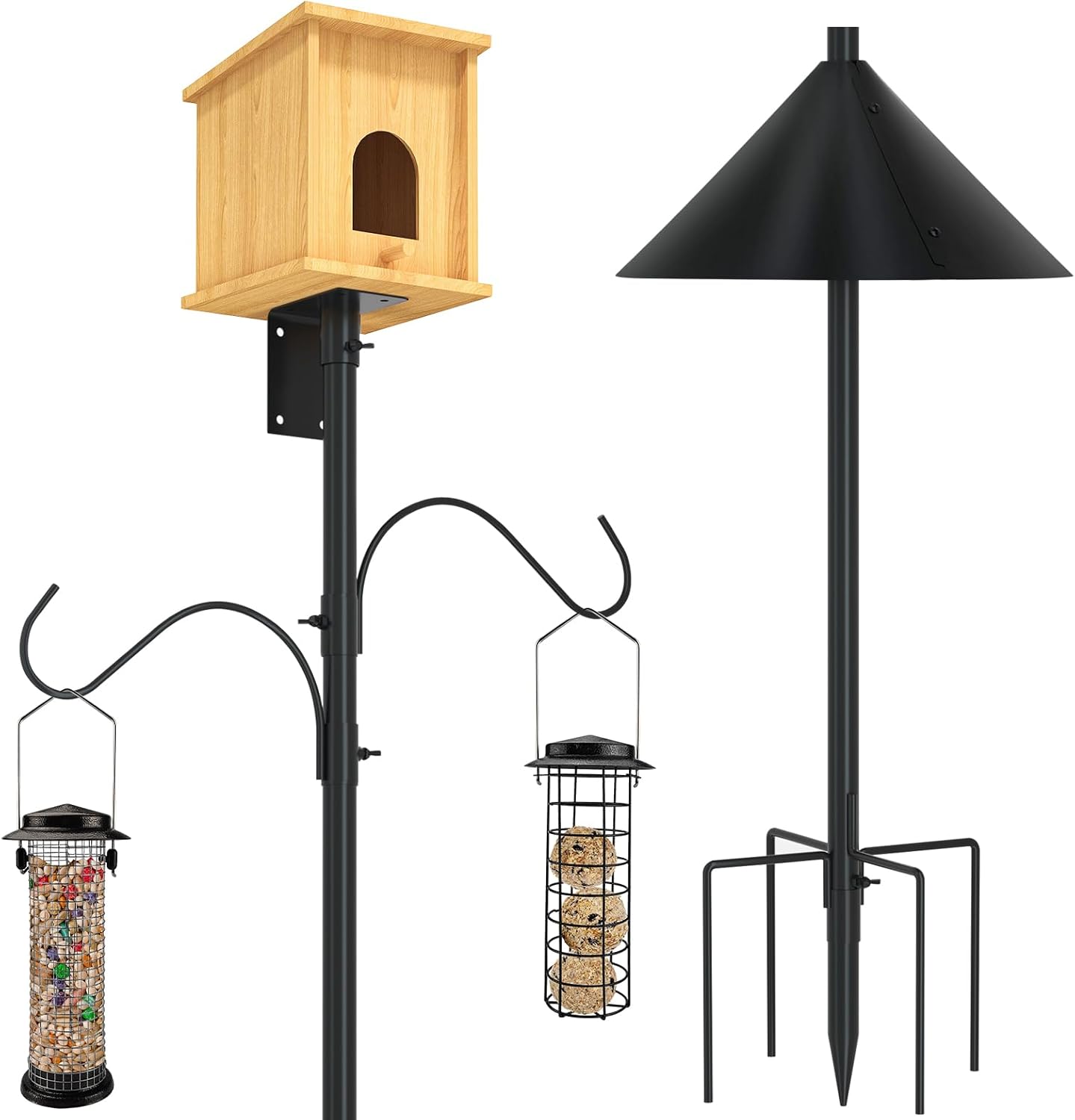 ERYTLLY Bird House Pole 80 Inch Bird Feeder Pole with Squirrel Baffle and 2 Hooks - Heavy Duty Bluebird Feeder Support Rod Stand Set for Outside, Yard, Garden