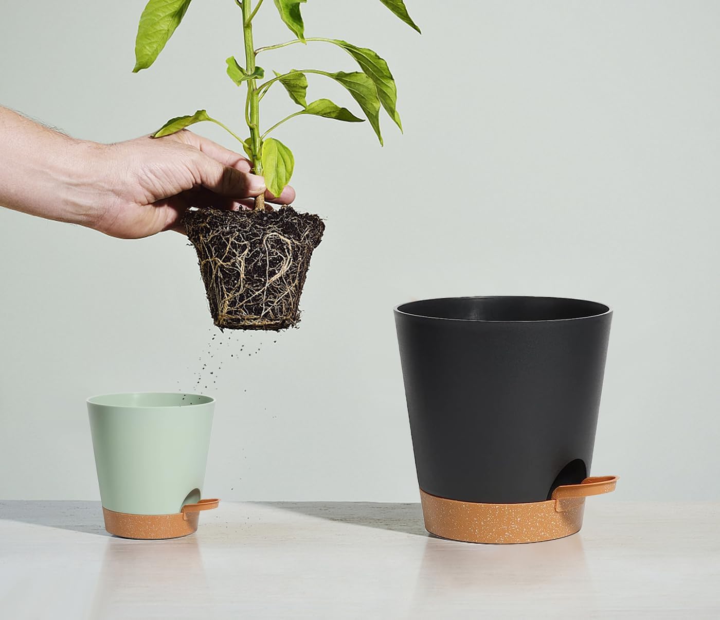 Self Watering Planters for Outdoor Plants 7/6.5/6/5.5/5Inch 5Pack Flower Pot for House Plants Green Indoor Plastic Pots Plant Pots Succulent Pots with Drainage Hole and Deep Reservoir