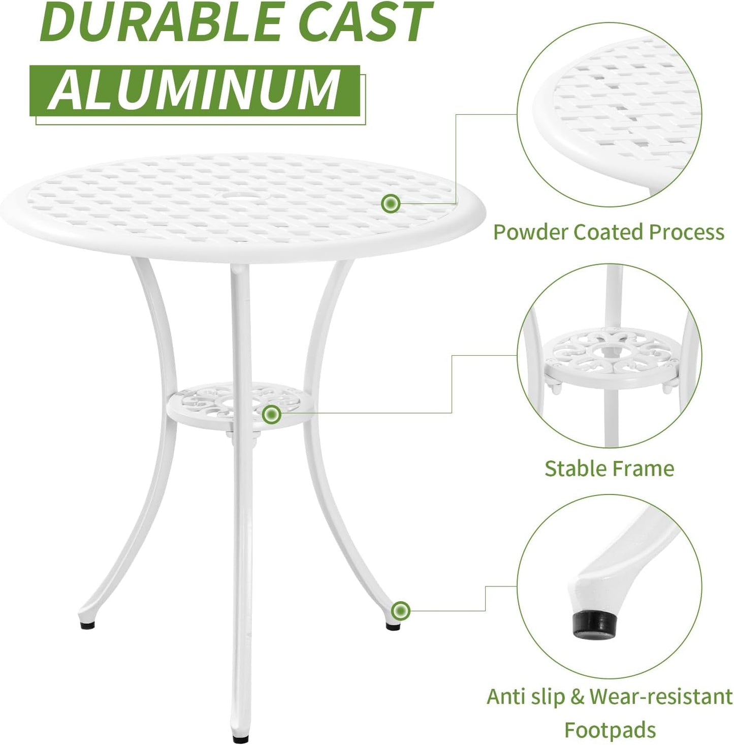 Bistro Table and Chairs Set of 2 for Garden, Bistro Set 3 Piece Outdoor, Cast Aluminum Patio Funiture Set, With Armrest