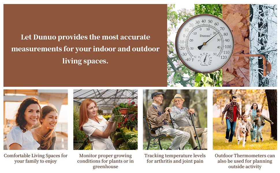 4-Inch Copper Outdoor Thermometer - Analog Temperature Gauge for Patio, Greenhouse and Garage. Decorative, Weather-Resistant, Solid Brass Swivel Design (4inch Thermo&Hygrometer)