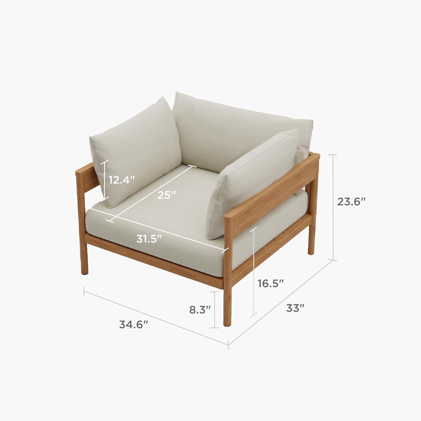 Acanva Modern Outdoor Patio Furniture Set, All-Weather Aluminium Conversation Sectional Sofa with Thick Cushions for Backyard, Garden, Porch, Armchair, Beige