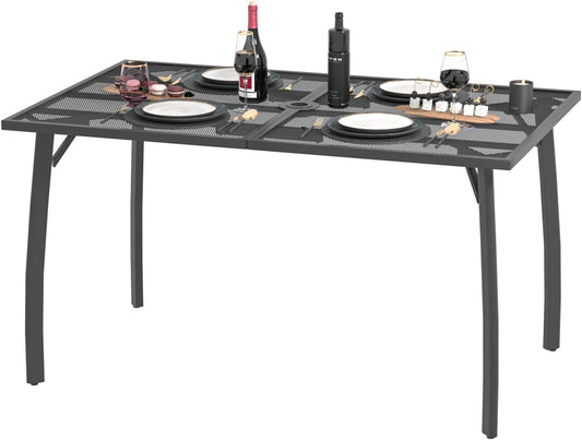 AECOJOY Outdoor Patio Dinning Table for 6, 51"x31" Rectangular Metal Steel Patio Outdoors Tables with 1.73" Umbrella Hole All Weather-Resistant for Lawn Backyard Garden, Porch Dark Grey
