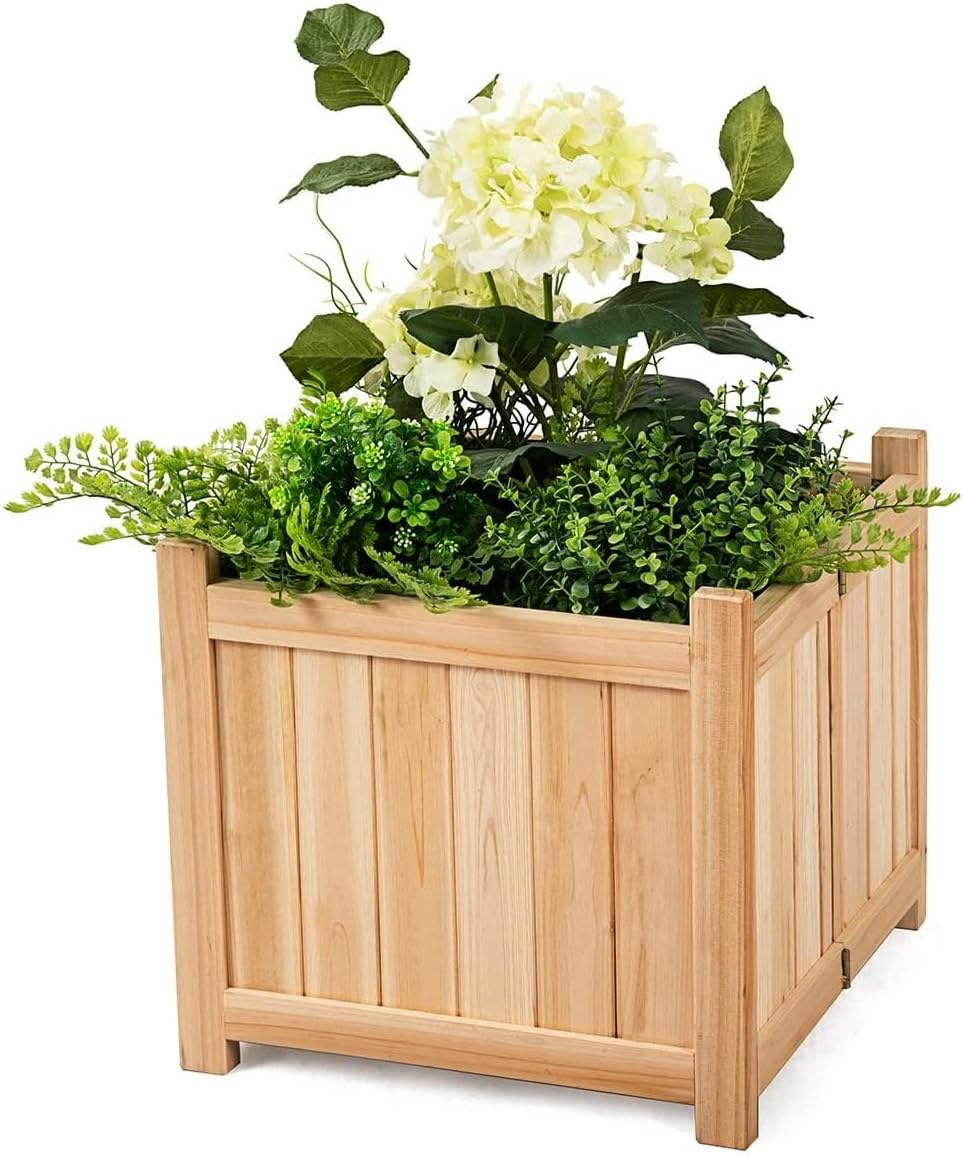 GRAFFY Raised Garden Bed, Folding Wood Planter Box w/Removable Bottom & Drainage, Indoor Outdoor Square Elevated Planter for Flower Herb Vegetable Fruit, Plant Container for Grass Lawn Patio Backyard
