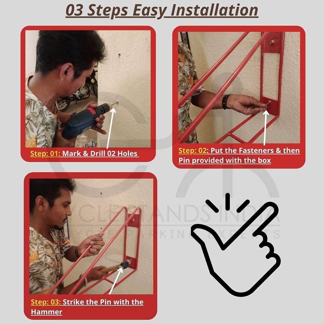 Bike Wall Mount Vertical Hanger for Home Space Saving Bike Rack Storage Mount for Garage or Home, Bicycle Holder for Mountain Bikes Road Bikes Holds up to 77lbs, Red,Pack of 1