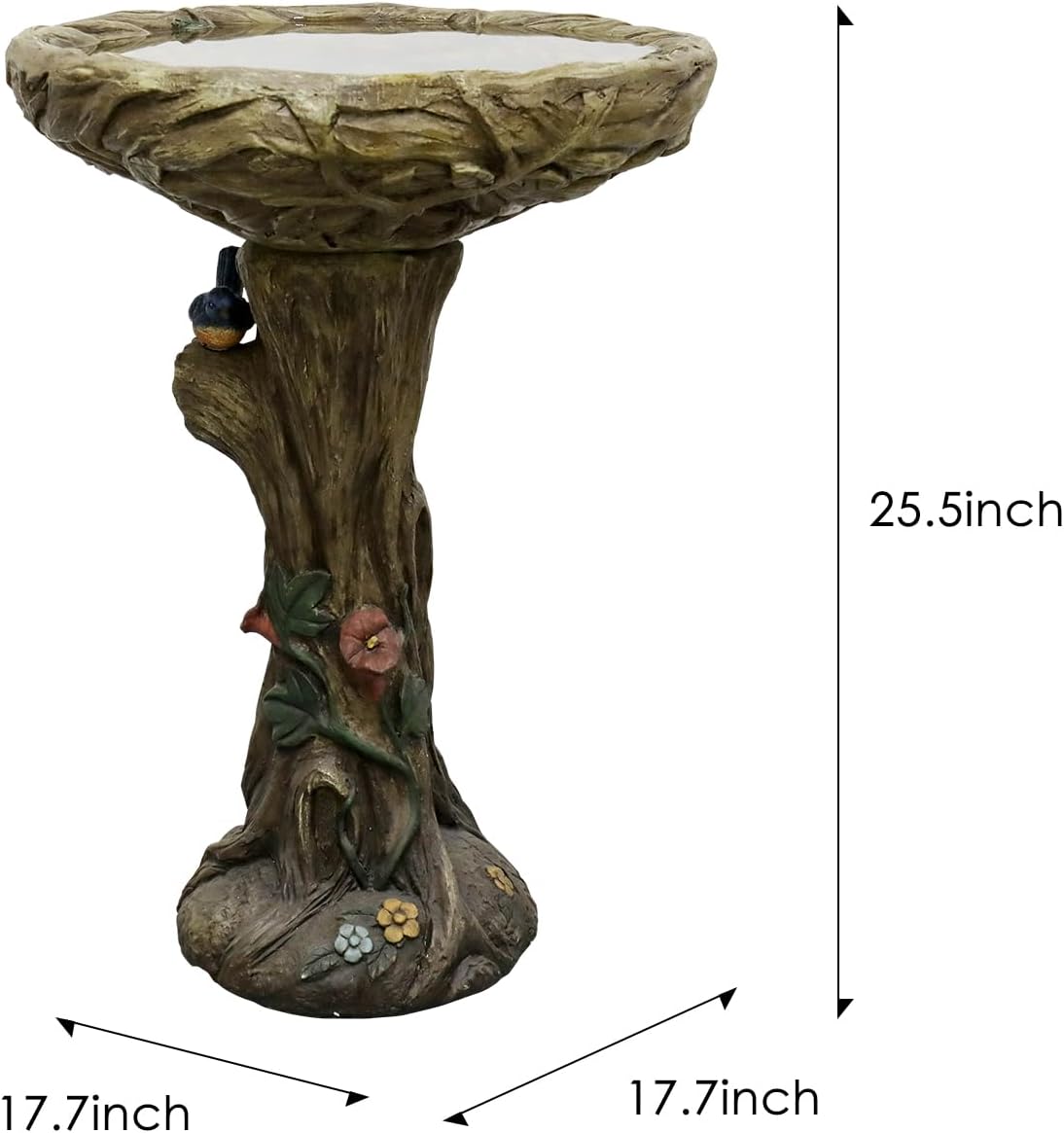 SKYFIRE 25.5” H Concrete Birdbaths for Outdoors -Large Woodland Tree Trunk Yard Statue Decoration，Vintage Birdbath with Bird Figurines Yard Statue for Garden, Patio, Lawn, Backyard