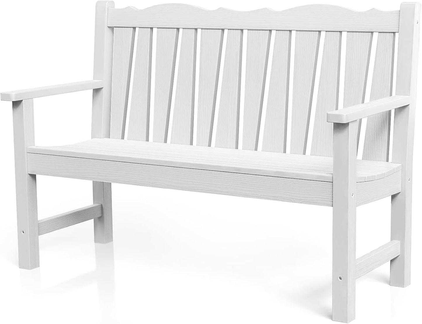 Outdoor Bench Weatherproof, 2-Person Garden Benches for Outdoors, All Weather HIPS Patio Bench Holds up to 800lbs, Never Rot or Fade, Comfort Bench for Porch, Garden, Patio, Backyard and Park, White