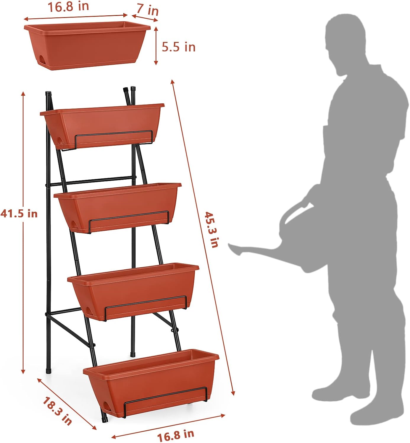 OYEAL Raised Garden Bed 4 Tier Vertical Garden Planter Indoor Outdoor Herb Planter with Legs Elevated Garden Planters for Flowers Vegetables Plants, Brick Red