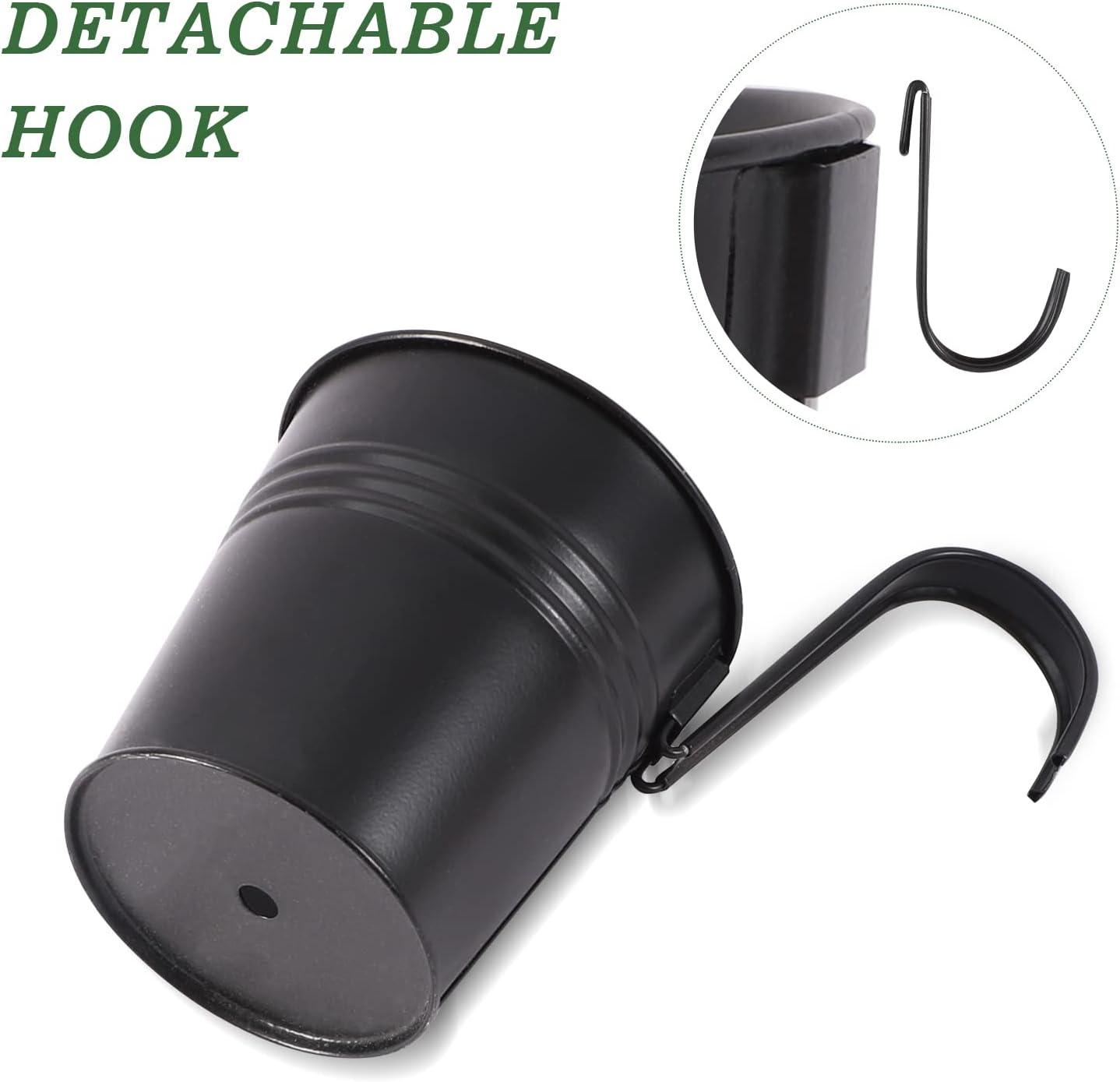 Metal Iron Flower Pots for Railing Fence Hanging Bucket Pots(5 Pcs) and Hanging Flower Pots Metal Iron Bucket Planter(10 Pcs) (Black)