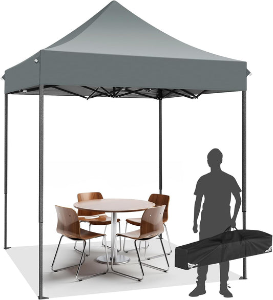 COBIZI 6.6x6.6 Pop up Canopy Heavy Duty Without Sidewalls, Easy Set-up Commercial Outdoor Party, 100% Waterproof Wedding Canopy Gazebo, 3 Height Adjustable with Carry Bag, Gray