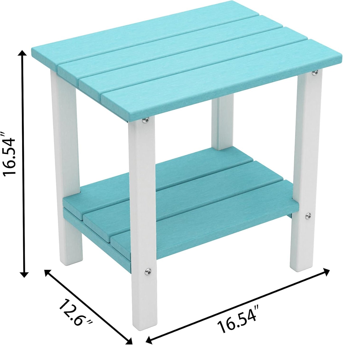 Outdoor Side Table, 16 Inch Square Patio Table, All Weather Porch Table for Balcony, Backyard, Lawn, Indoor Outdoor Companion (Aruba Blue & White)