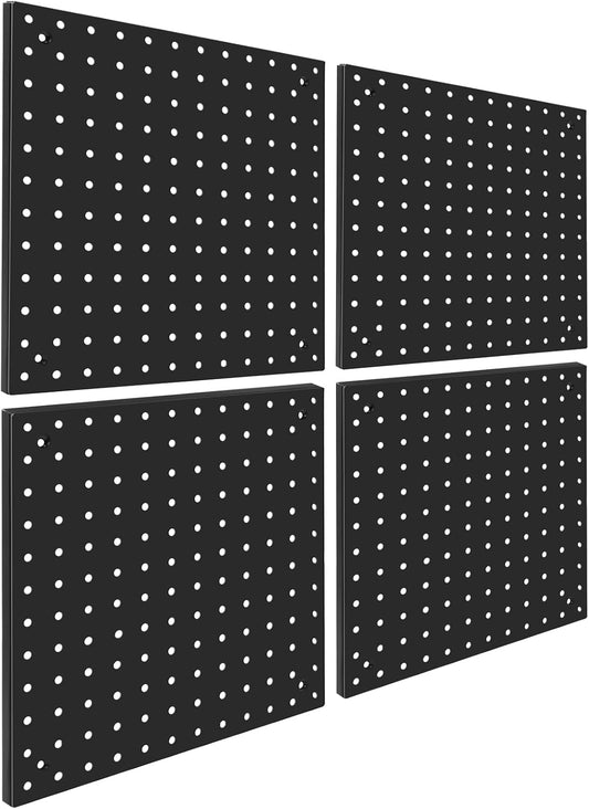 Peg Board,Steel Organization Panels, Ideal for Garage Tool Storage, Office Organization, Craft Room, Kitchen,Pack of 4 (Black, 4-12X12)