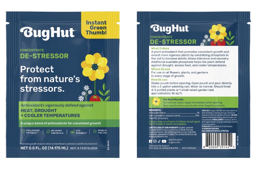 De-Stressor Plant Food - Natural Antioxidant for Healthy Growth and Protection - Liquid Antioxidant for Indoor and Outdoor Plants, Flowers, Vegetables - 0.5 oz., Makes 2 gallons