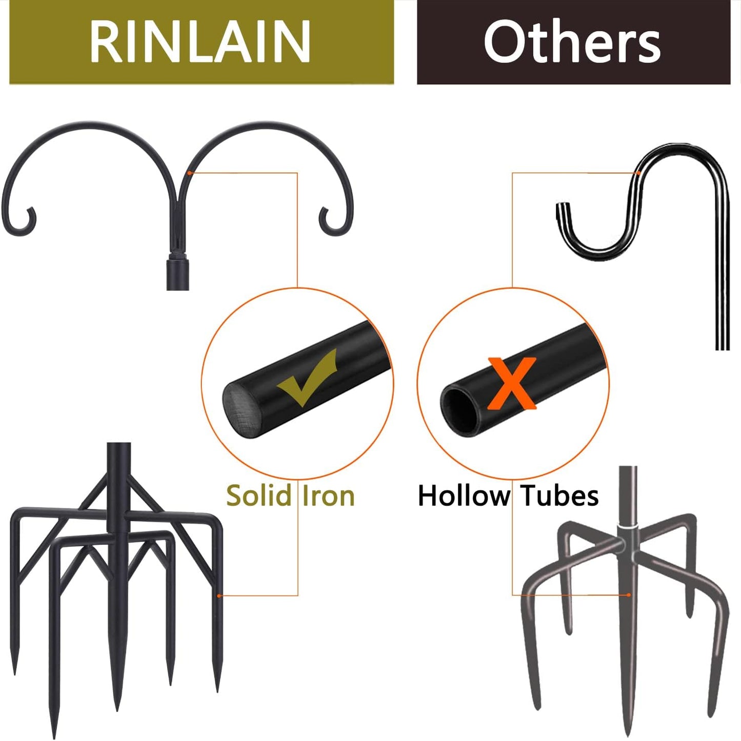 Bird Feeder Pole, Double Shepherds Hooks for Outdoor, 5 Base Prongs Adjustable Stand for Hanging Heavy Duty Feeders, Plant Baskets, Garden Plant Hanger Stands (78Inch, 2 Pack)