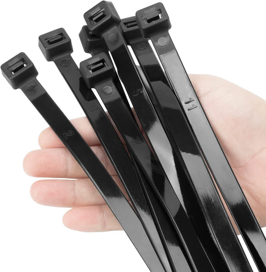XINGO 12 inch Black Zip Ties Heavy Duty 100 PCS, 200 LBS Ultra Strong Plastic Wire Ties, Large Cable Ties Extra Long Tie Wraps, Indoor and Outdoor UV Resistant