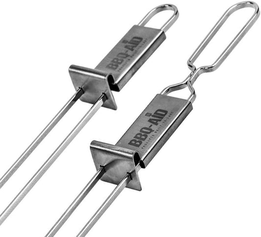 BBQ-AID Premium Barbecue Double Pronged Stainless Steel Skewers for Grilling - Quick Release Kebab Sticks for Veggies & More