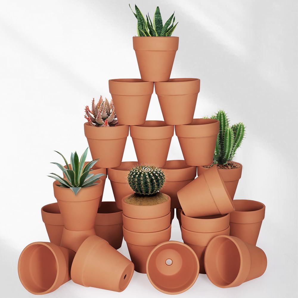 4 inch Terracotta Clay Pots, 24 Pack Clay Flower Pots with Drainage, Great for Plants, DIY, Crafts, Wedding