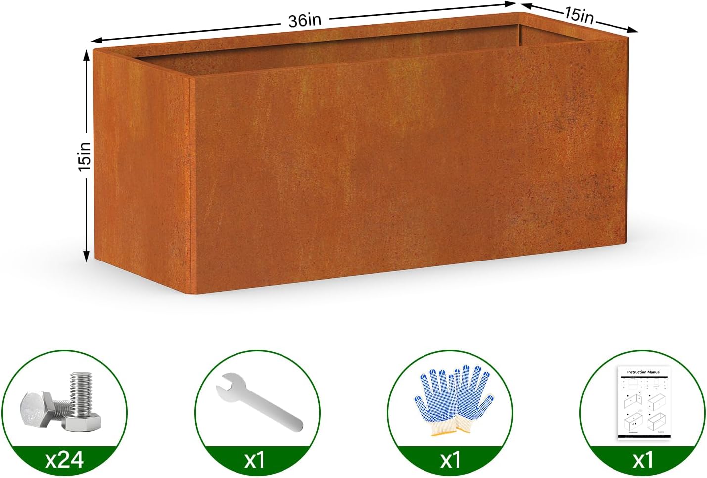 Co rten Steel Planter 36X15X15 inch Large Rectangular Planter Box Rustic Style Flower Box for Porch, Patio, Garden, Commercial Décor, Rusty