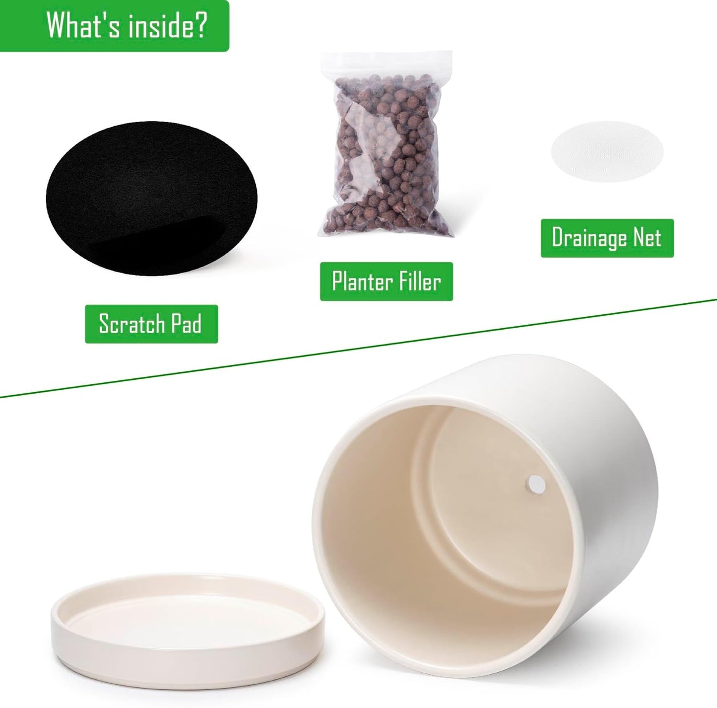 D'vine Dev Set of 2 Plants Pots, 10 Inch Ceramic Planter Pot for Plants with Drainage Hole and Saucer, Oatmeal, 94-V-E-8