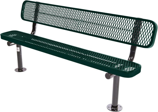 Coated Outdoor Furniture Heavy-Duty Outdoor Bench Thermoplastic Coated, Expanded Metal, Commercial-Grade Seating, Made in America (Surface with Back, 6 Ft, Dark Green)