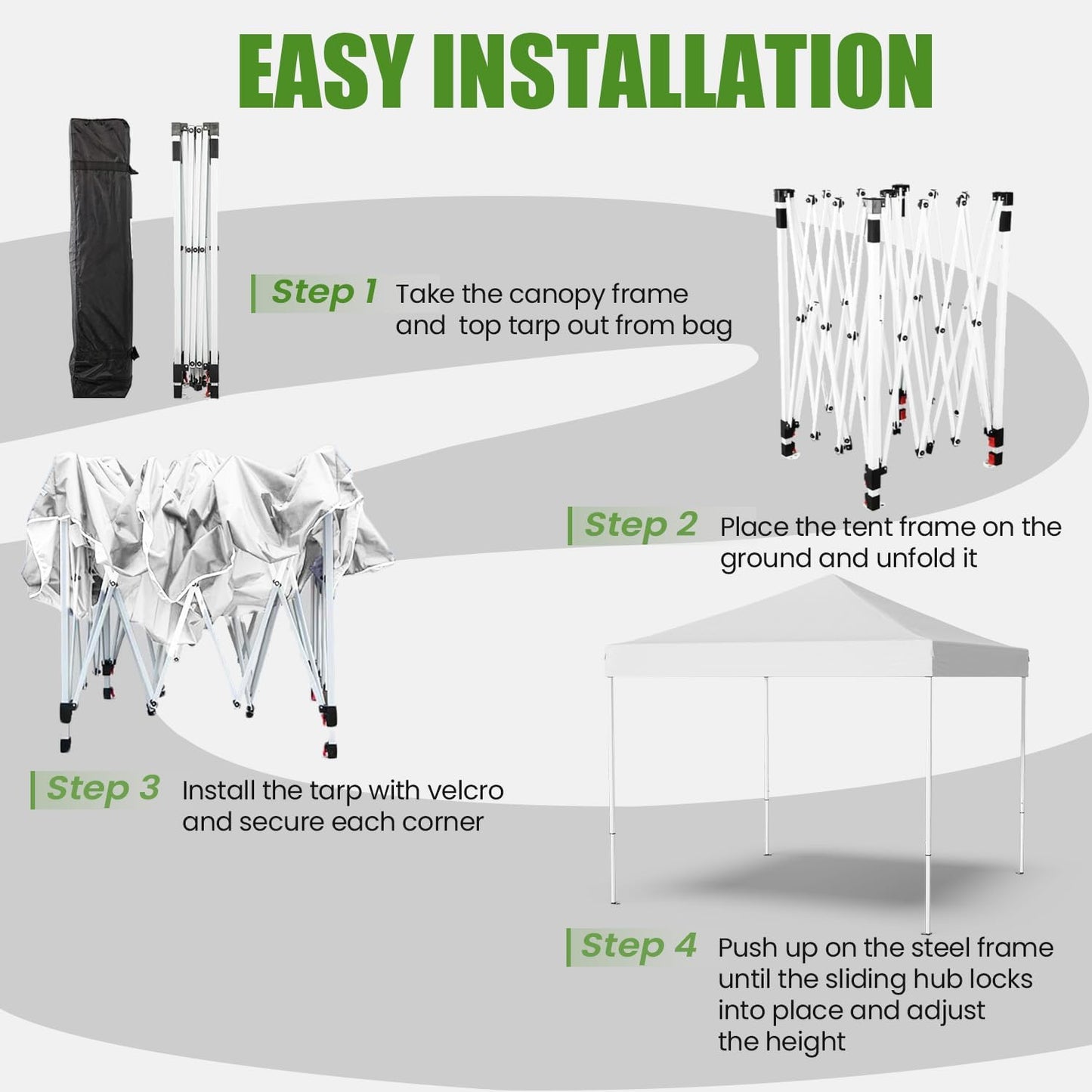 Shades 10x10 Pop Up Canopy,Heavy Duty Beach Tent with Carrying Bag for Easy Moving,Sun Shelter for Parties,Events,Camping,Outdoor Gazebo with 420D PU Coated Waterproof White Fabric,4 Sandbags